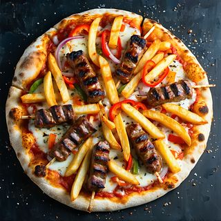 Pizza kebap con patatine fritte