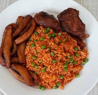 Jollof,  Plantain And 2 Beef