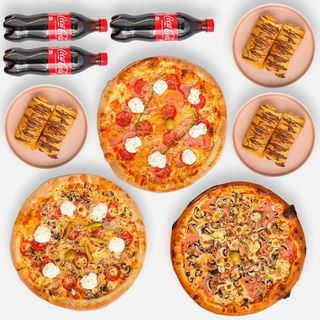 SREDNJA KEBAB + MIJEŠANA + SREDNJA MARGHERITA + 3 Coca cola 0,5l+ 6 kom palačinke Nutella