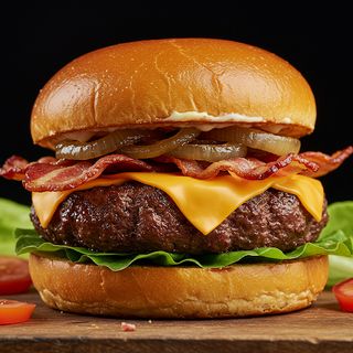 Bacon & Cheese burger with grilled onions