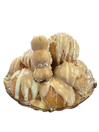 Krapfen mini variegate con crema Hippo nocciola e crema bianca