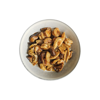 Gambas con setas chinas y bambú