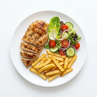 Pechuga De Pollo, Ensalada Y Patatas