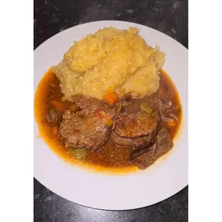 Steamed Matooke and Beef Soup