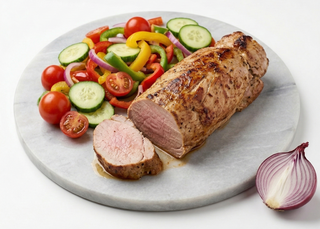 Mușchiuleț de porc servit cu salată de legume