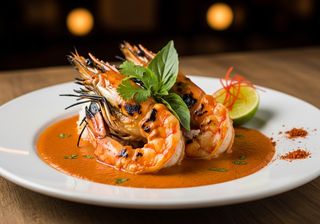 Gamberoni grigliati con salsa al curry rosso