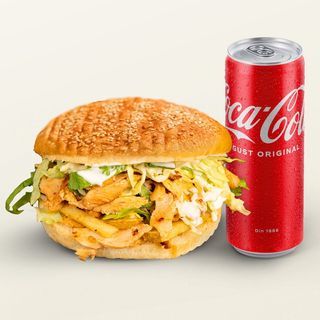 Meniu Kebab + cartofi + sos + Coca-Cola 330 ml
