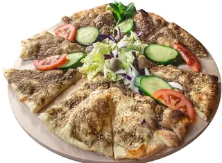 Man'oushe Za'atar Khoudra pizza
