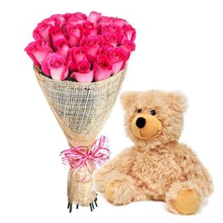 bouquet rose rosa e peluche