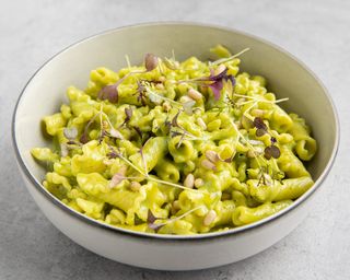 Penne cu pesto de busuioc și muguri de pin