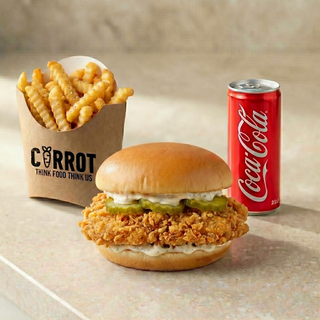 Fried chicken burger + frites + Boissons.