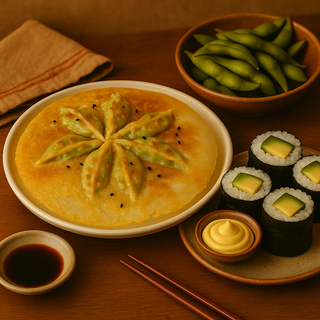 Gyoza vegetal+Maki aguacate+edamame