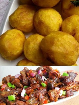 1 kg dry fried goat's meat with Irish potatoes 