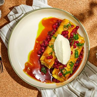 Clătite cu rață înăbușită, ciuperci albe și mascarpone