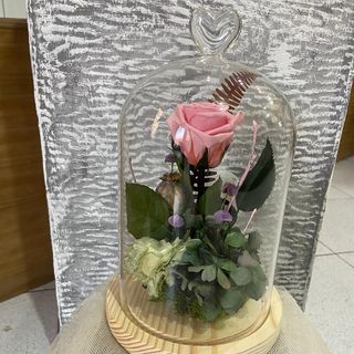 Cúpula de cristal con rosa eterna rosa