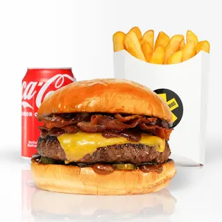 MENÚ BBQ BACON CHEESEBURGER + PATATAS + BEBIDA