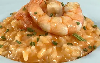 Risotto Cremoso De Langostinos Y Setas Al Parmesano