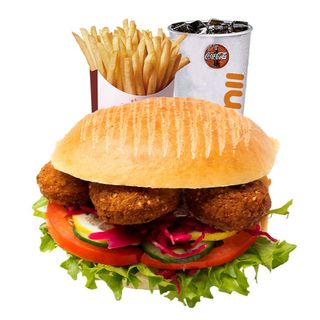 Hamburguesa Falafel + patatas + refresco 