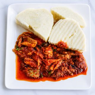 Boiled Yam With Tomato Sauce