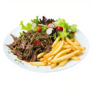 Kebab En Plato De Carne Con Patatas Y Arroz