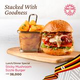 Sticky mushroom sizzle burger