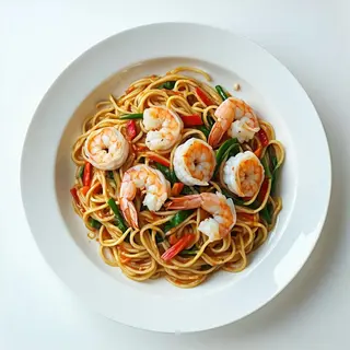 212.-Ebi yaki soba spaghetti di verdure, gamberi