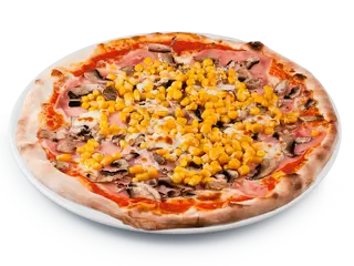 Pizza șuncă, ciuperci, porumb