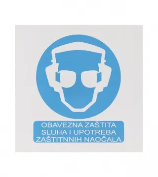 (005138) Naljepnica OBAVEZNA ZAŠTITA SLUHA I UPOTREBA ZAŠTITNIH NAOČALA 19,5x19,5cm M50816