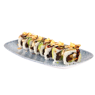 Dragon roll z węgorzem w tempurze i węgorzem kabayaki