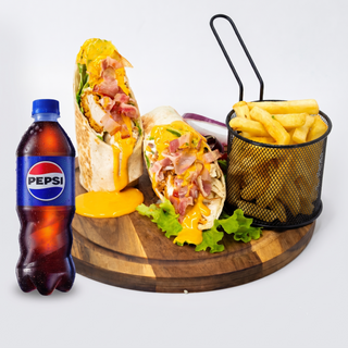 Chicken cheddar wrap + Pomfrit 150gr + Pepsi 0,5