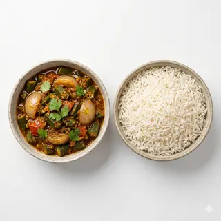 Bhindi Do Pyaza + arroz basmati