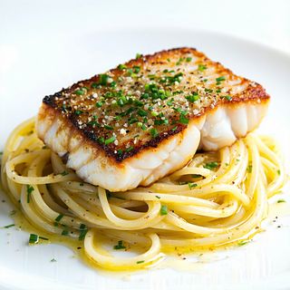 Merluza De Pincho Con Espagueti Y Plancton