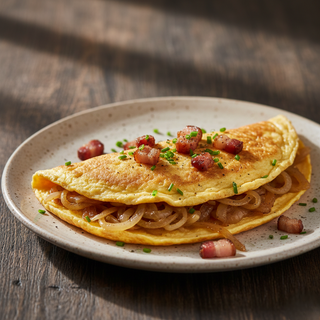 Omletă cu ceapă și slănină