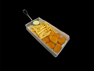 Нагетси з картоплею фрі та часниковим соусом