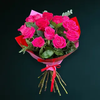 Buchet 13 Trandafiri Roz Ciclam