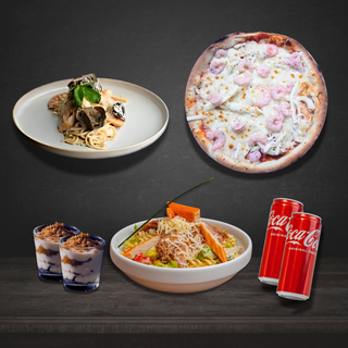 Gourmand : Pizza Pêcheur + Pâtes Pêcheur + Salade + Dessert + Soda