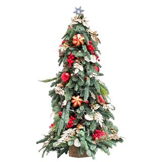 Brad 3D 75cm decorat roșu și auriu