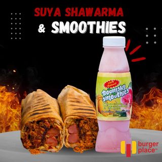 Beef suya sharwama and smoothies