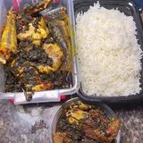 Efo riro and plain white rice 