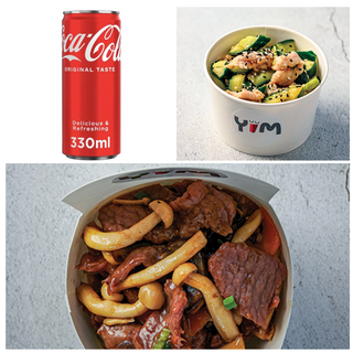 Телешко с бамбук (450г) + Китайска салата  (300г) + Coca-Cola (330мл)