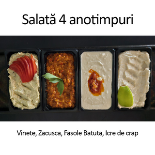 Salata 4 anotimpuri Vinete, Zacusca, Fasole Batuta, Icre de crap (4 la pret de 3)