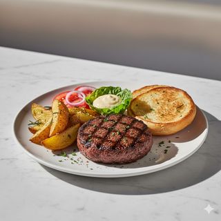 Hamburger al piatto con contorno di patate al forno