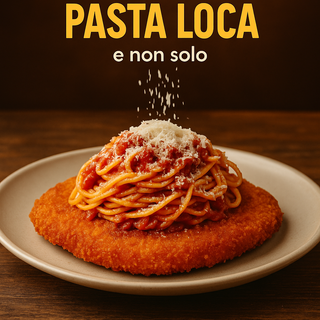 Milanese loca con pasta a ragù alla bolognese 