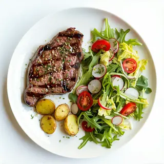 Bistec De Cerdo Con Papas Y Ensalada