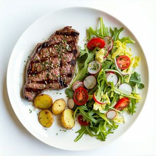 Bistec De Cerdo Con Papas Y Ensalada