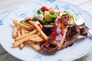 BBQ Goat Ribs 3 pcs with Chips & Salad 