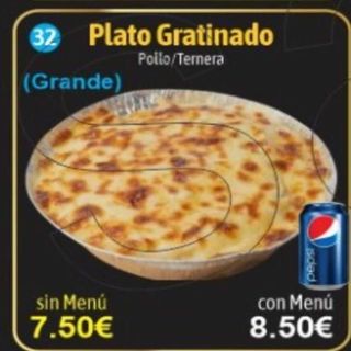  PLATO DE POLLO GRATINADO GRANDE 