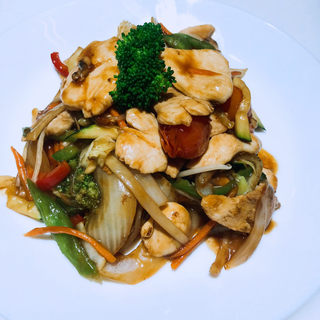 Verduras con pollo al wok