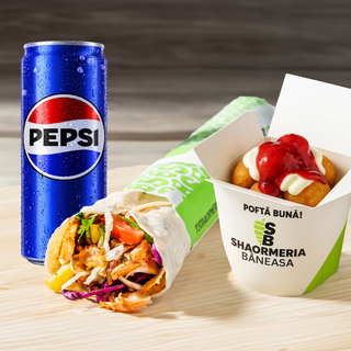 MENIU SHAORMA PUI CU DESERT SI PEPSI/APA