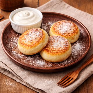 Сирники з родзинками та сметаною (150/30г)